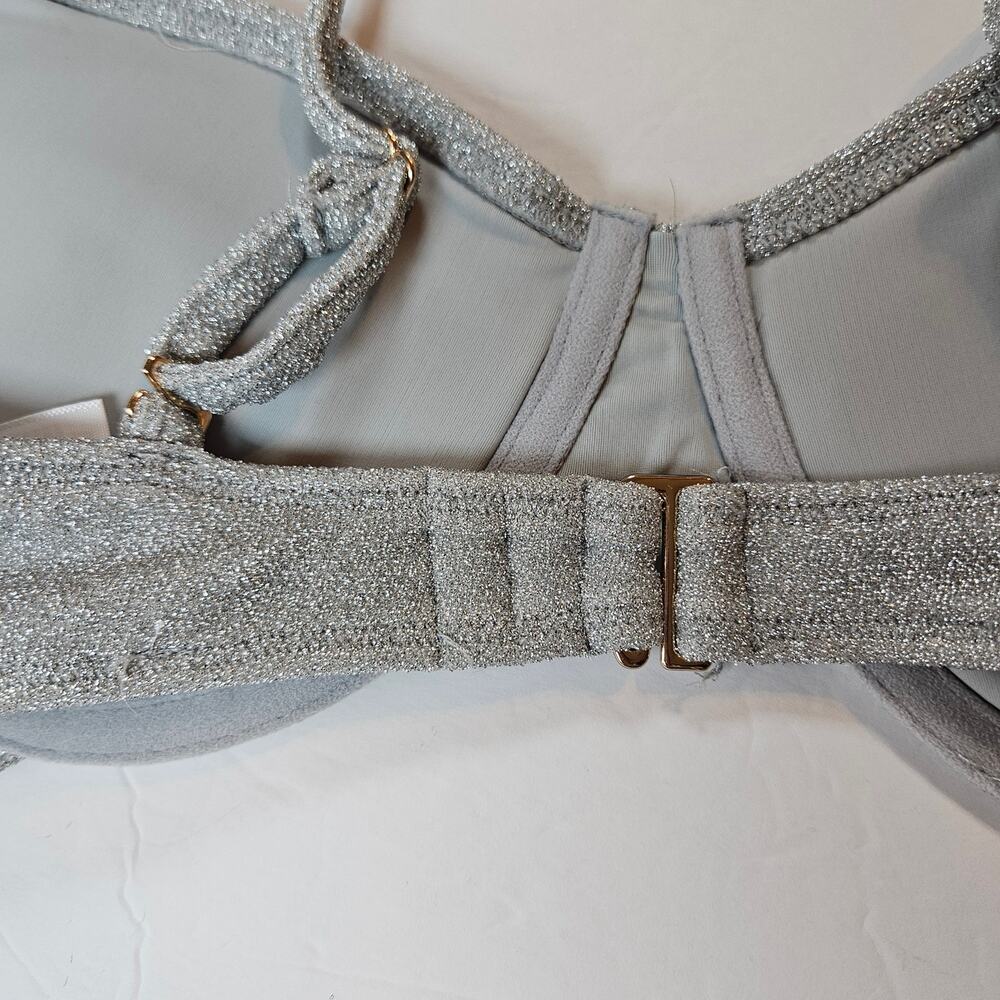 Good American Sparkle Demi Cup Bikini Top Underwire Silver Women's Medium Beach - Picture 4 of 9